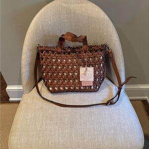 NWT Tan/brown woven leather back with zippered canvas insert.